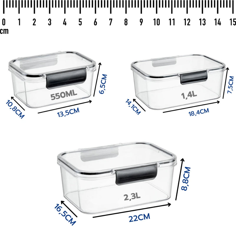 Conjunto de 3 Potes Herméticos TPC para Geladeira e Microondas