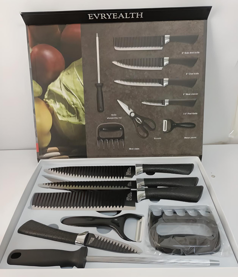 Kit de Facas TPC Premium Inox com Peeler e Tesoura – 8 Peças com Cabo de Borracha