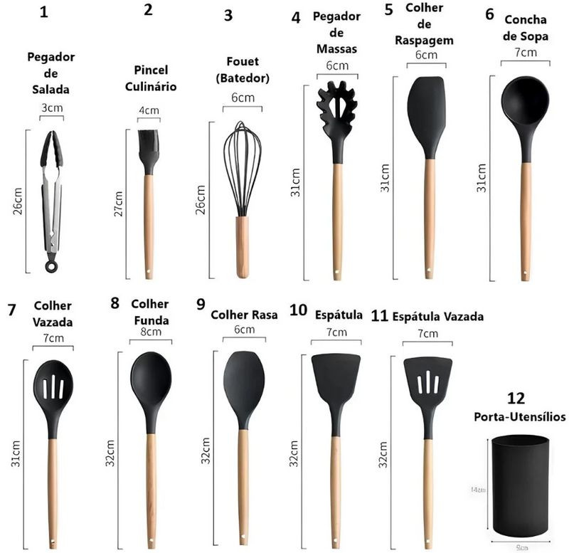 Kit 12 utensílios de silicone TPC